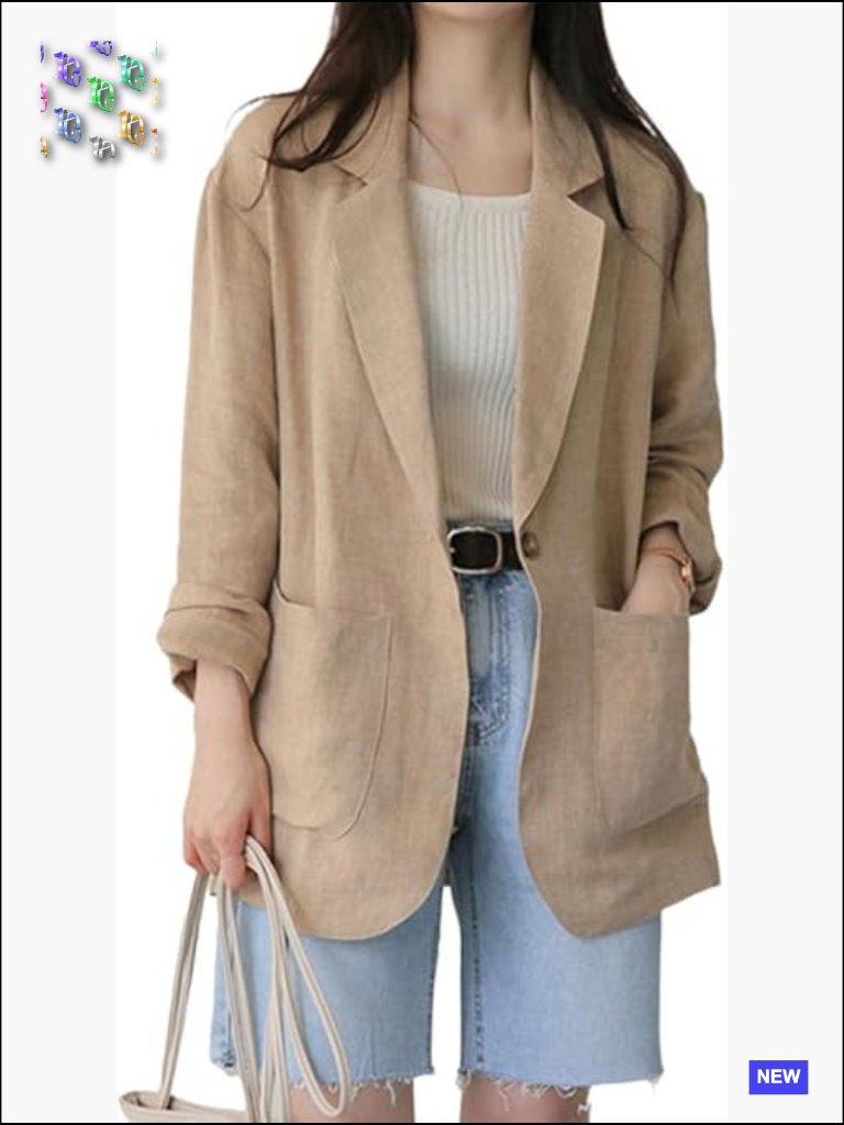 Linen Blend Blazer Lightweight Casual Long Sleeve Notch Collar Standard Fit